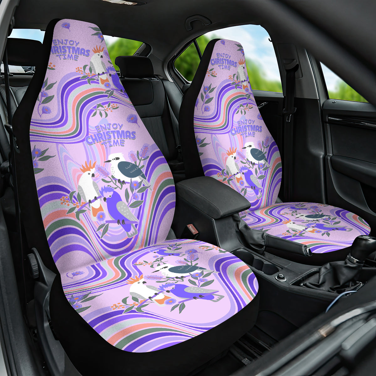 australia-hippie-christmas-car-seat-cover-cockatoo-kookaburra-with-wattle-violet-pastel-color