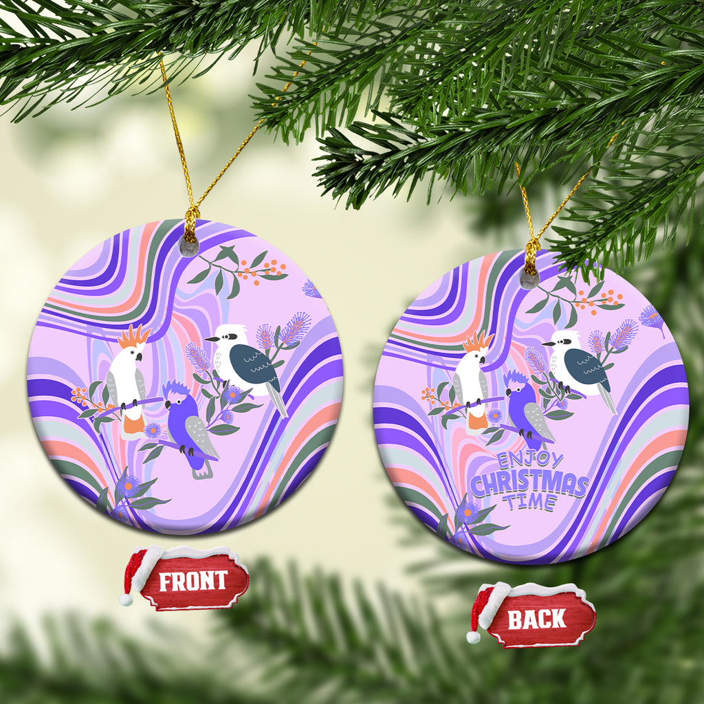 australia-hippie-christmas-ceramic-ornament-cockatoo-kookaburra-with-wattle-violet-pastel-color
