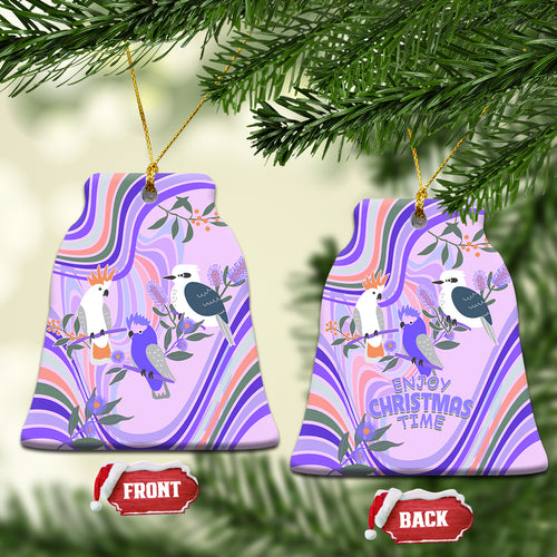 australia-hippie-christmas-ceramic-ornament-cockatoo-kookaburra-with-wattle-violet-pastel-color