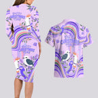 australia-hippie-christmas-couples-matching-long-sleeve-bodycon-dress-and-hawaiian-shirt-cockatoo-kookaburra-with-wattle-violet-pastel-color
