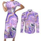 australia-hippie-christmas-couples-matching-short-sleeve-bodycon-dress-and-long-sleeve-button-shirt-cockatoo-kookaburra-with-wattle-violet-pastel-color
