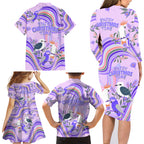australia-hippie-christmas-family-matching-long-sleeve-bodycon-dress-and-hawaiian-shirt-cockatoo-kookaburra-with-wattle-violet-pastel-color