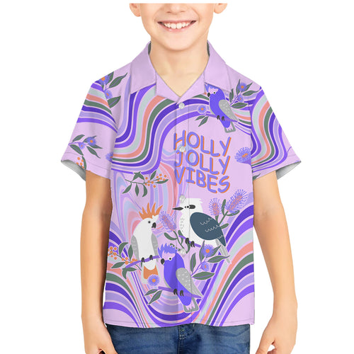 australia-hippie-christmas-family-matching-mermaid-dress-and-hawaiian-shirt-cockatoo-kookaburra-with-wattle-violet-pastel-color