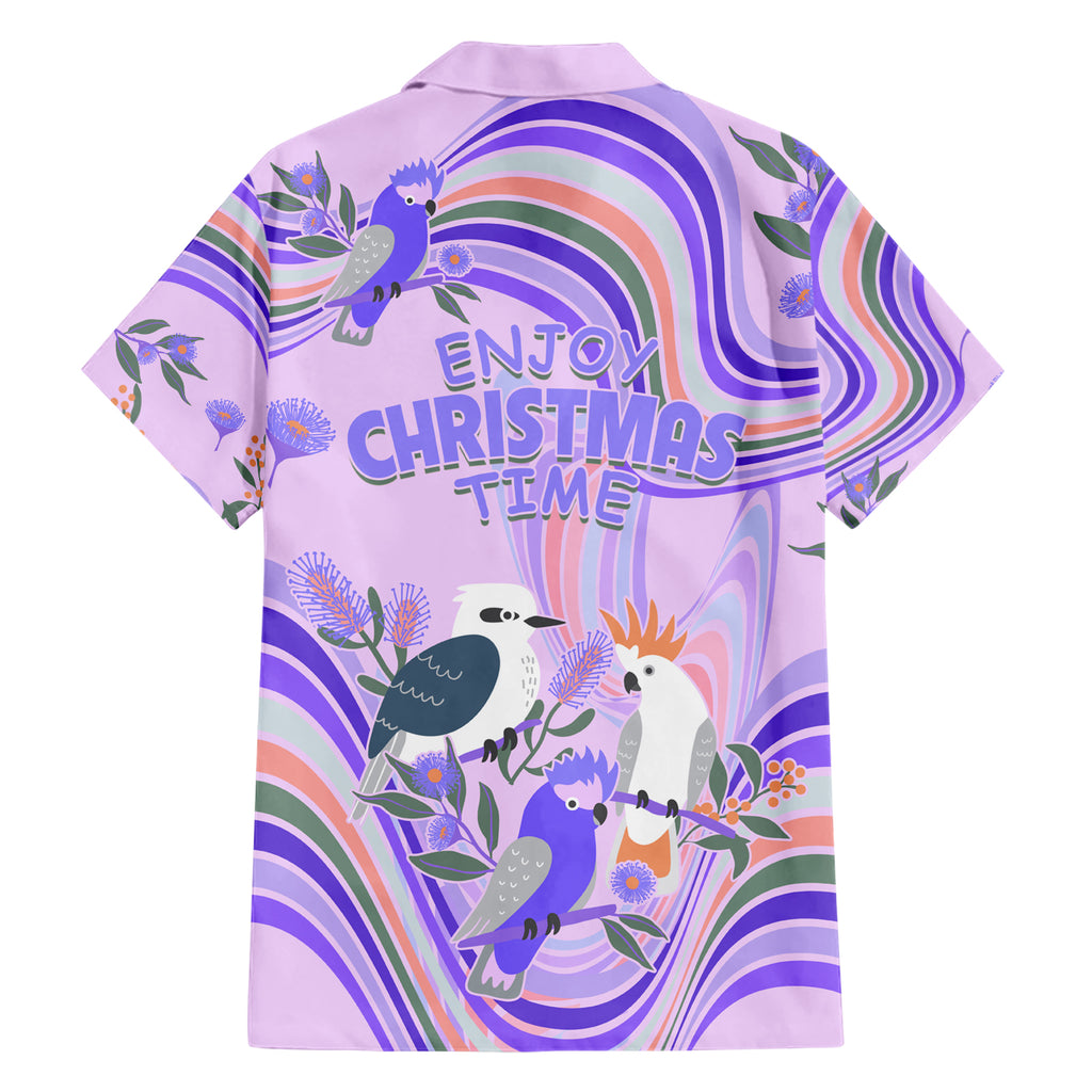australia-hippie-christmas-hawaiian-shirt-cockatoo-kookaburra-with-wattle-violet-pastel-color