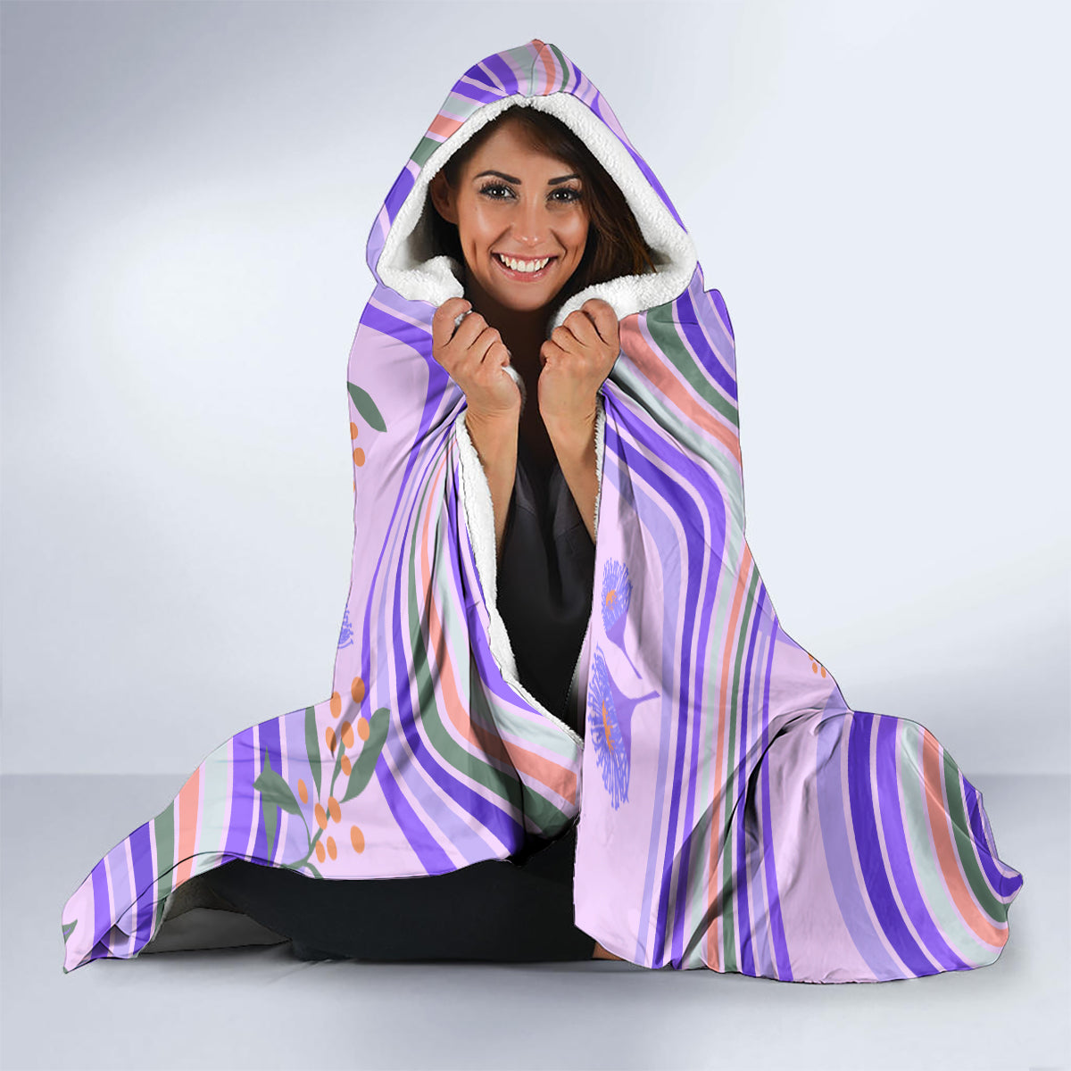 australia-hippie-christmas-hooded-blanket-cockatoo-kookaburra-with-wattle-violet-pastel-color
