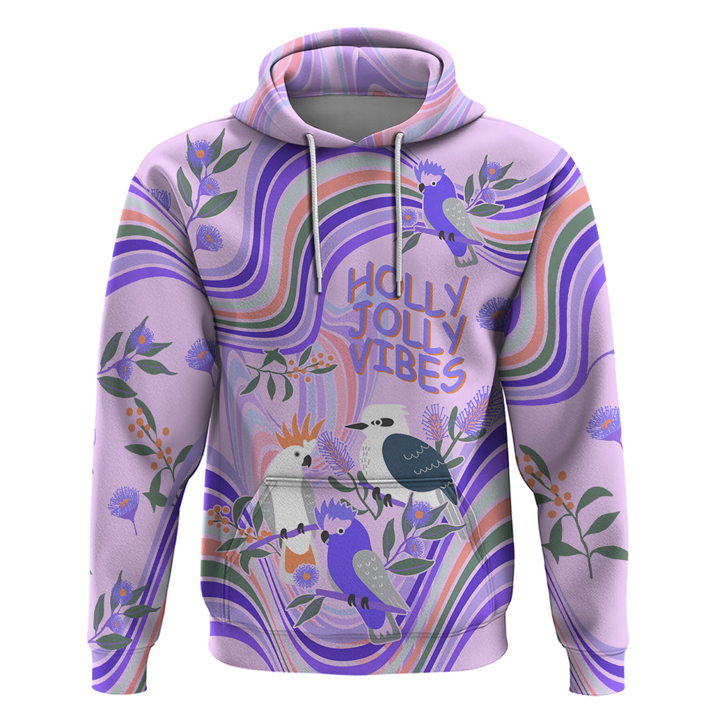 australia-hippie-christmas-hoodie-cockatoo-kookaburra-with-wattle-violet-pastel-color