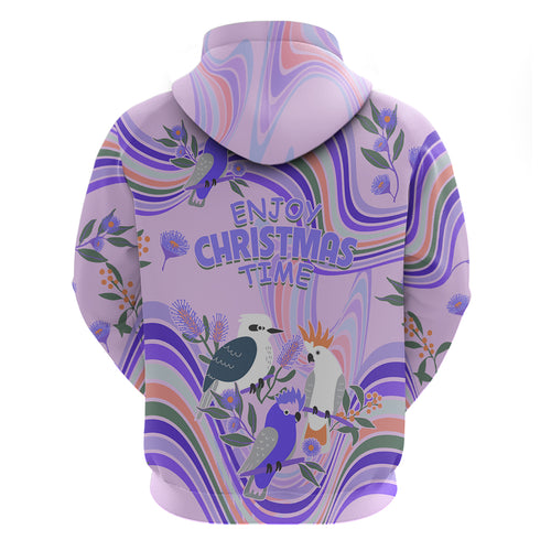 australia-hippie-christmas-hoodie-cockatoo-kookaburra-with-wattle-violet-pastel-color