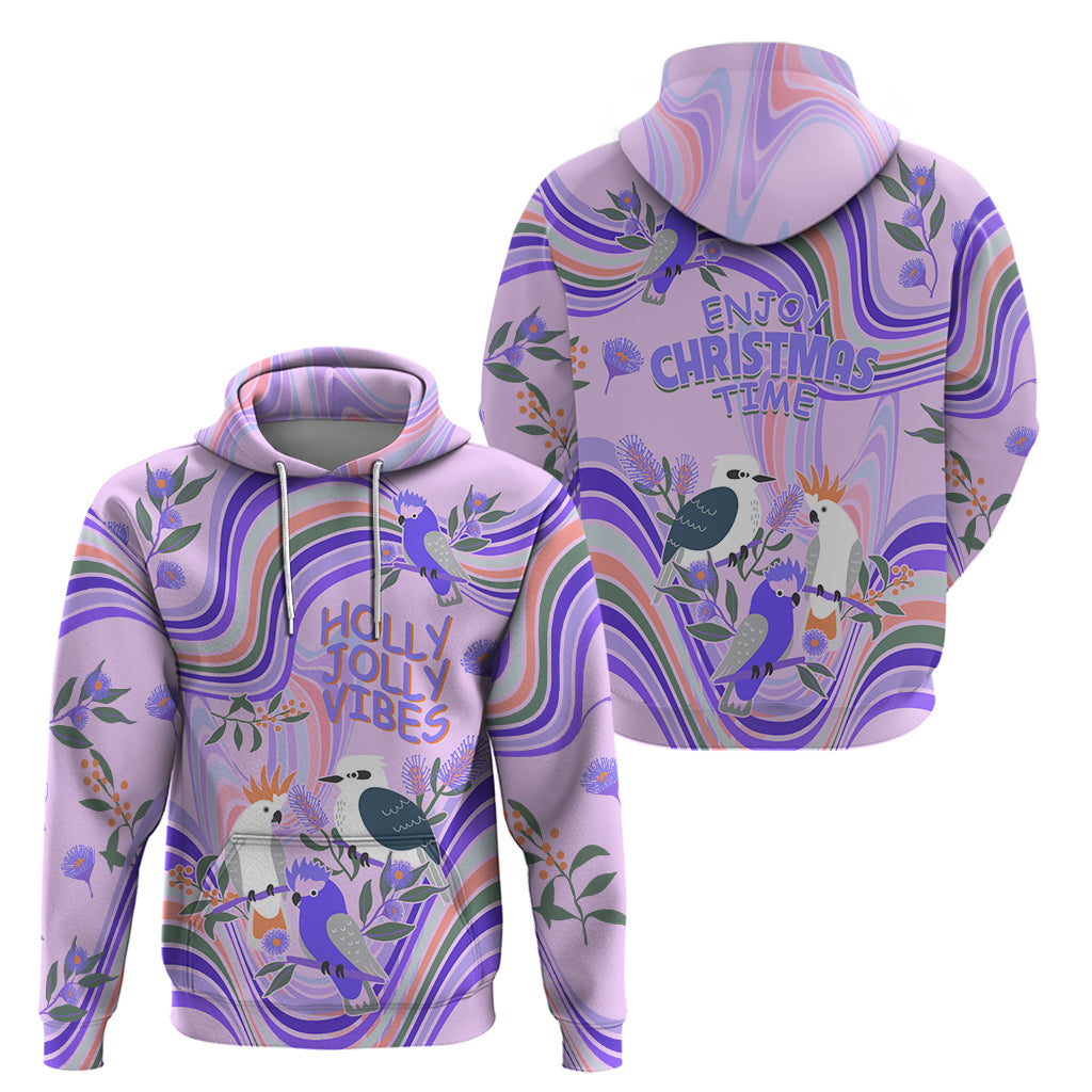australia-hippie-christmas-hoodie-cockatoo-kookaburra-with-wattle-violet-pastel-color