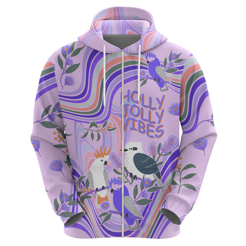 australia-hippie-christmas-hoodie-cockatoo-kookaburra-with-wattle-violet-pastel-color
