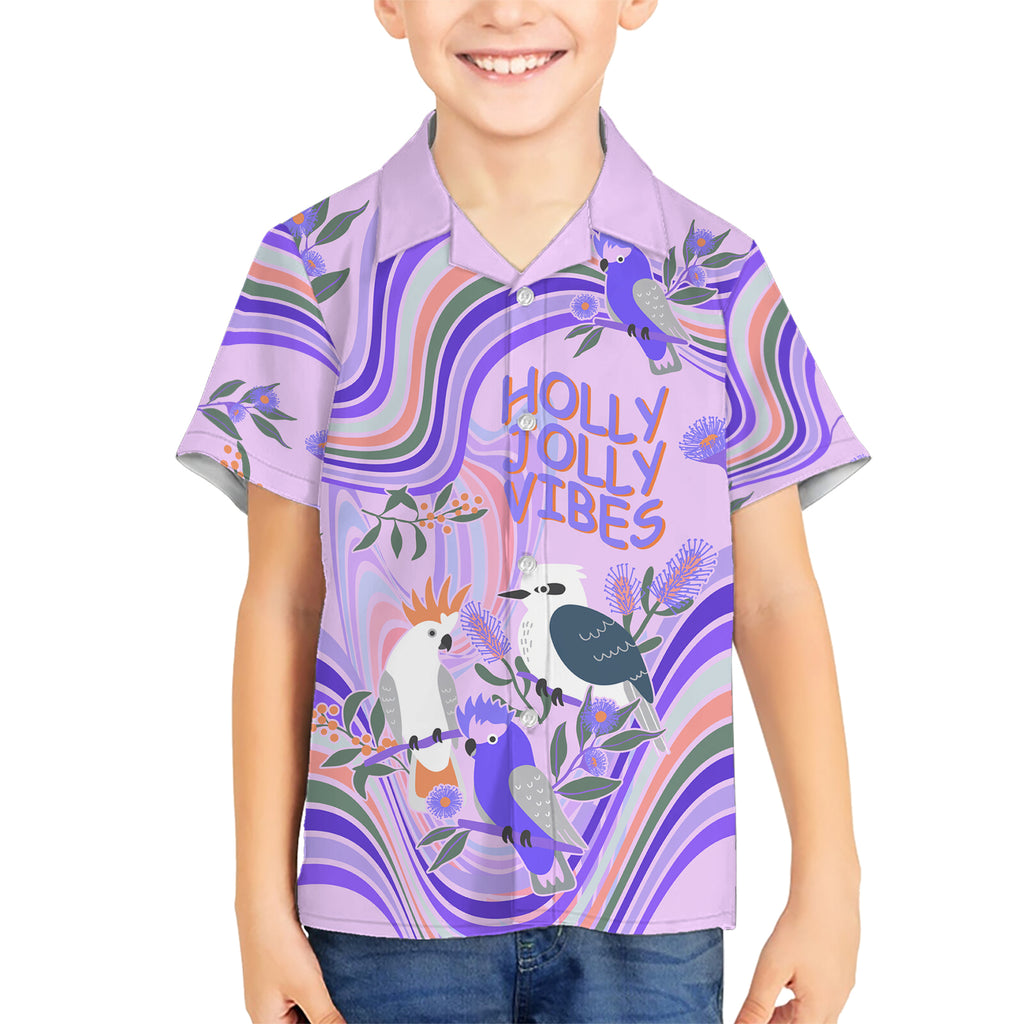australia-hippie-christmas-kid-hawaiian-shirt-cockatoo-kookaburra-with-wattle-violet-pastel-color