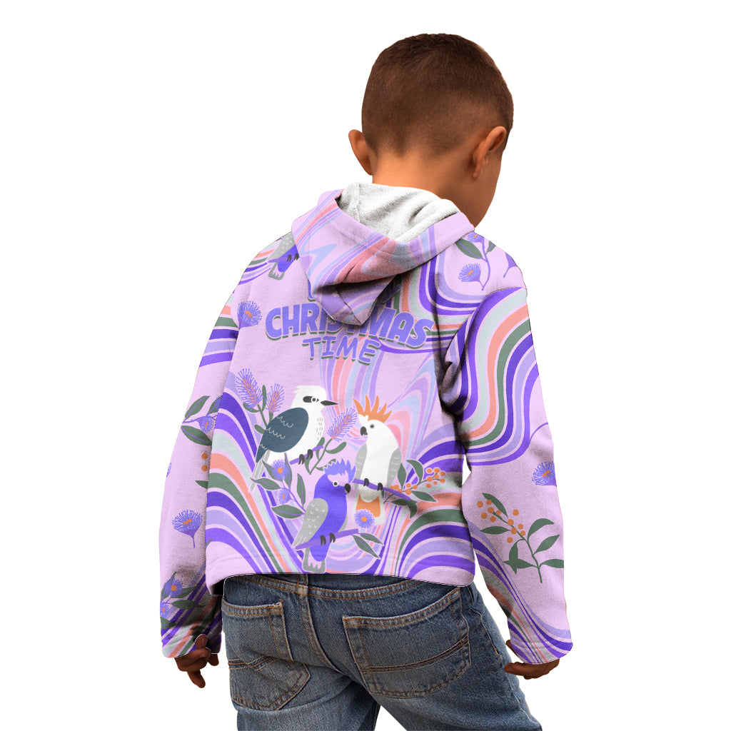 australia-hippie-christmas-kid-hoodie-cockatoo-kookaburra-with-wattle-violet-pastel-color