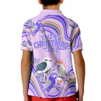 australia-hippie-christmas-kid-polo-shirt-cockatoo-kookaburra-with-wattle-violet-pastel-color
