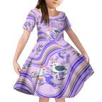 australia-hippie-christmas-kid-short-sleeve-dress-cockatoo-kookaburra-with-wattle-violet-pastel-color