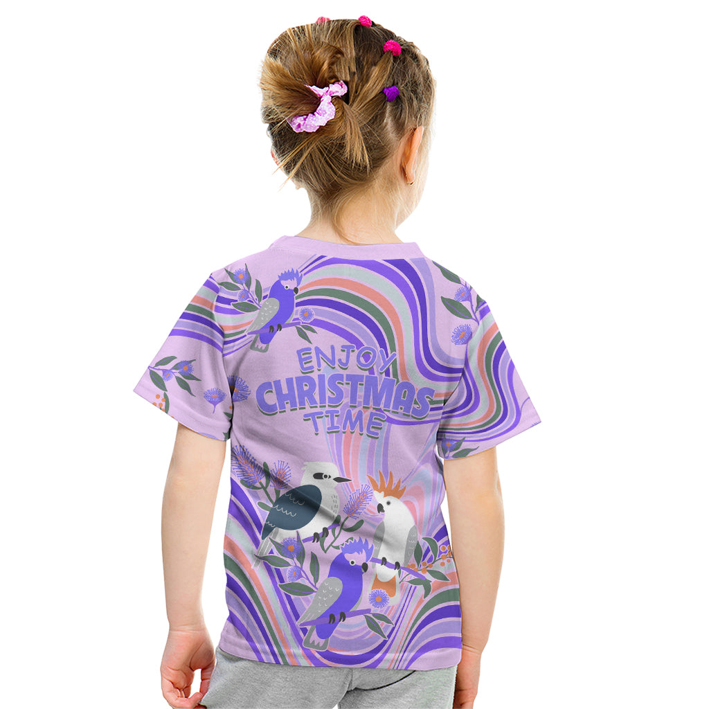 australia-hippie-christmas-kid-t-shirt-cockatoo-kookaburra-with-wattle-violet-pastel-color