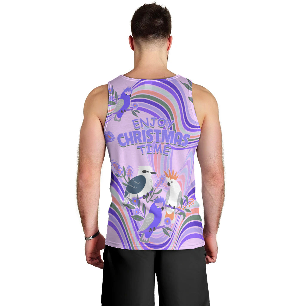 australia-hippie-christmas-men-tank-top-cockatoo-kookaburra-with-wattle-violet-pastel-color