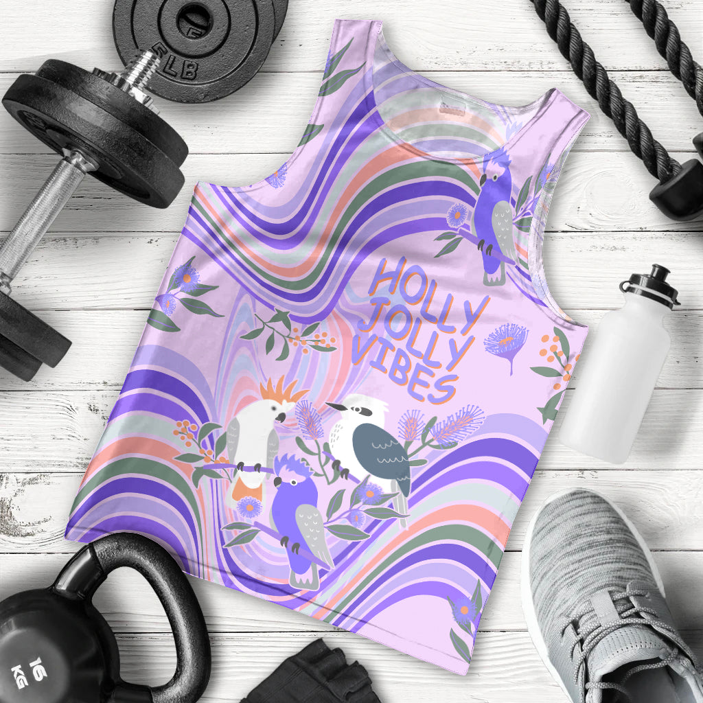 australia-hippie-christmas-men-tank-top-cockatoo-kookaburra-with-wattle-violet-pastel-color