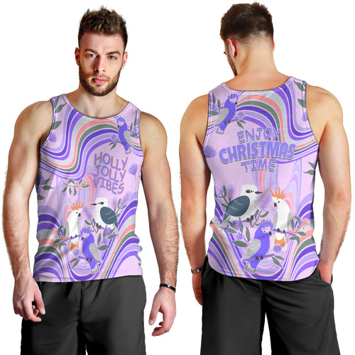 australia-hippie-christmas-men-tank-top-cockatoo-kookaburra-with-wattle-violet-pastel-color