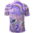 australia-hippie-christmas-polo-shirt-cockatoo-kookaburra-with-wattle-violet-pastel-color