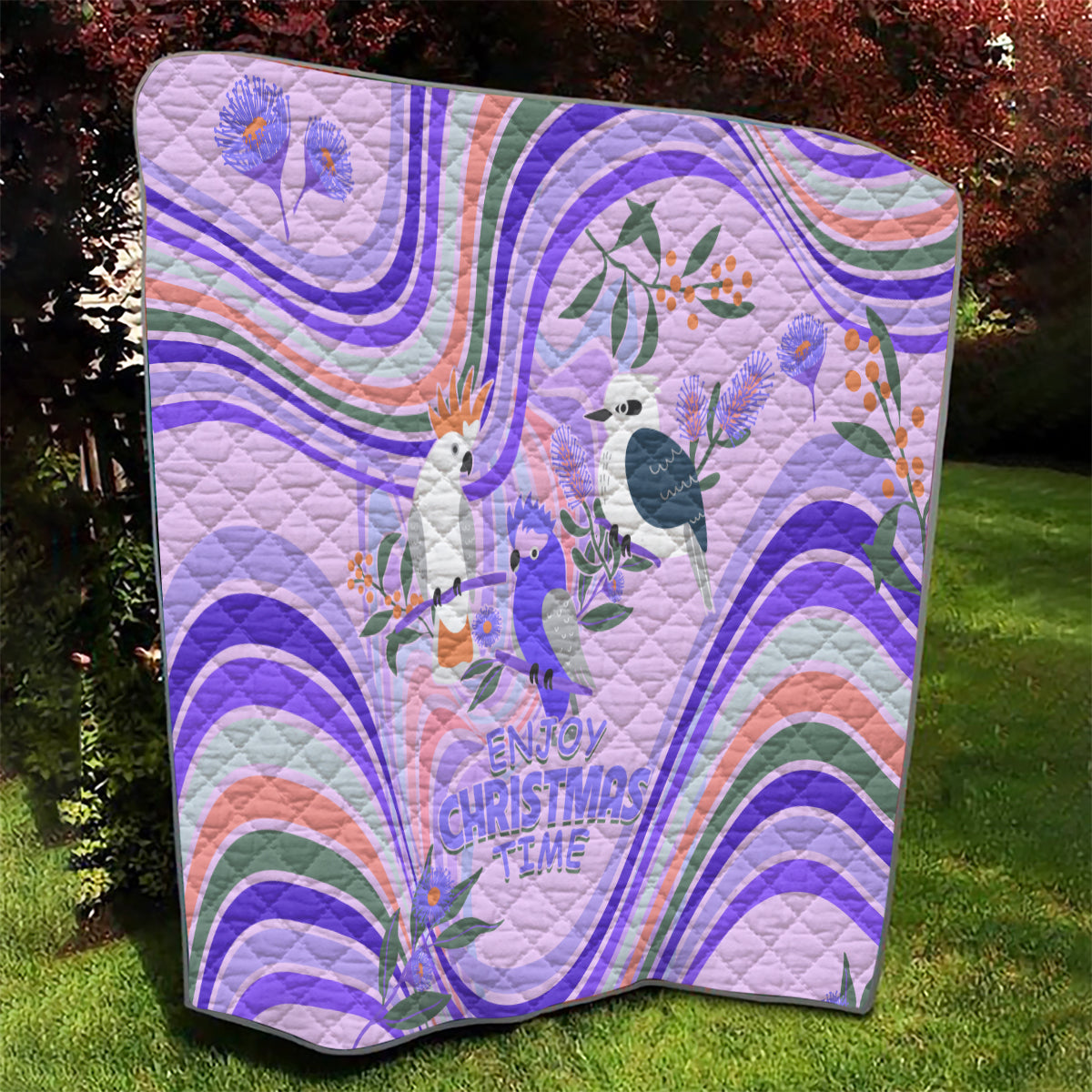 australia-hippie-christmas-quilt-cockatoo-kookaburra-with-wattle-violet-pastel-color