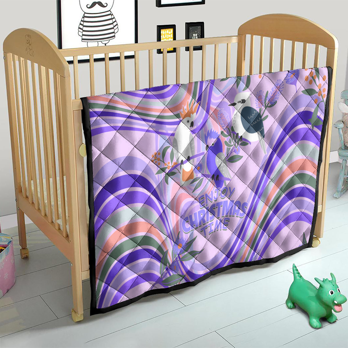 australia-hippie-christmas-quilt-cockatoo-kookaburra-with-wattle-violet-pastel-color