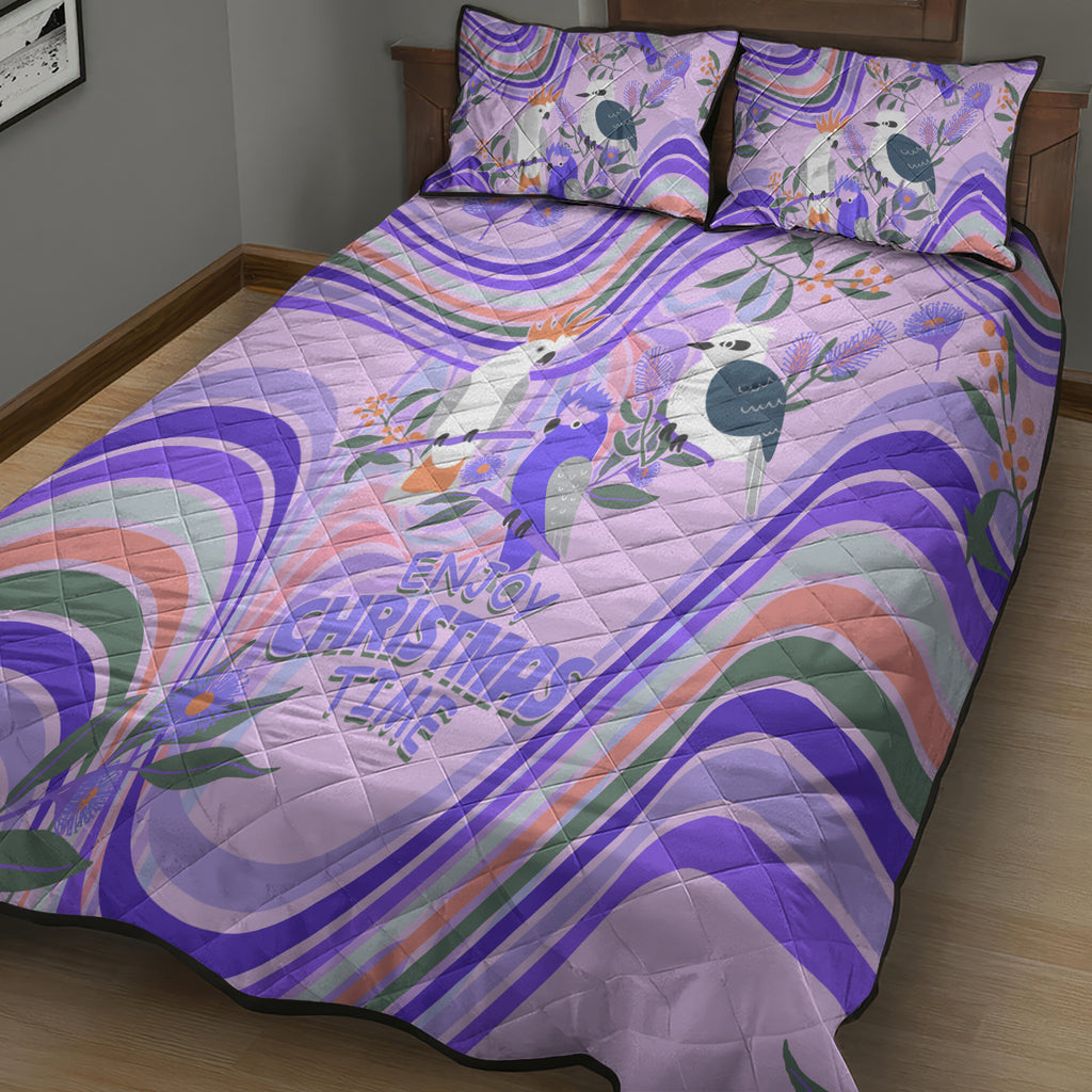 australia-hippie-christmas-quilt-bed-set-cockatoo-kookaburra-with-wattle-violet-pastel-color