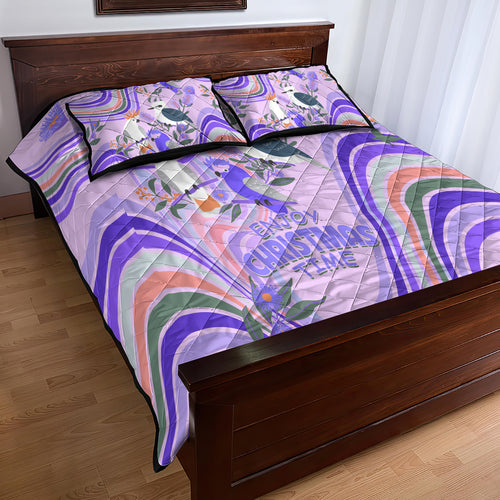 australia-hippie-christmas-quilt-bed-set-cockatoo-kookaburra-with-wattle-violet-pastel-color
