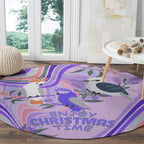 australia-hippie-christmas-round-carpet-cockatoo-kookaburra-with-wattle-violet-pastel-color