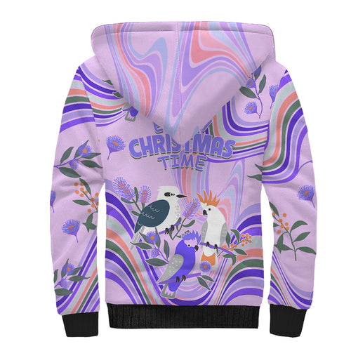 australia-hippie-christmas-sherpa-hoodie-cockatoo-kookaburra-with-wattle-violet-pastel-color