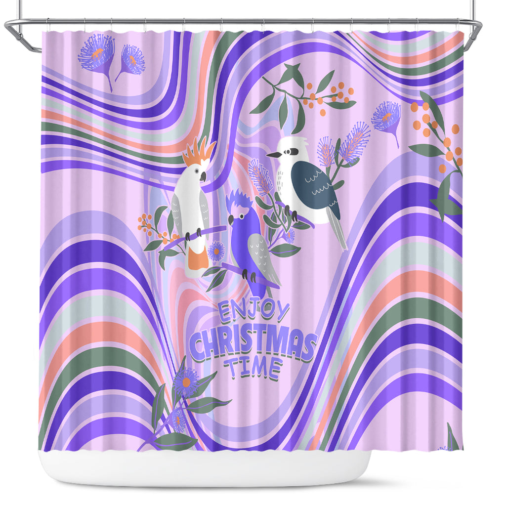 australia-hippie-christmas-shower-curtain-cockatoo-kookaburra-with-wattle-violet-pastel-color
