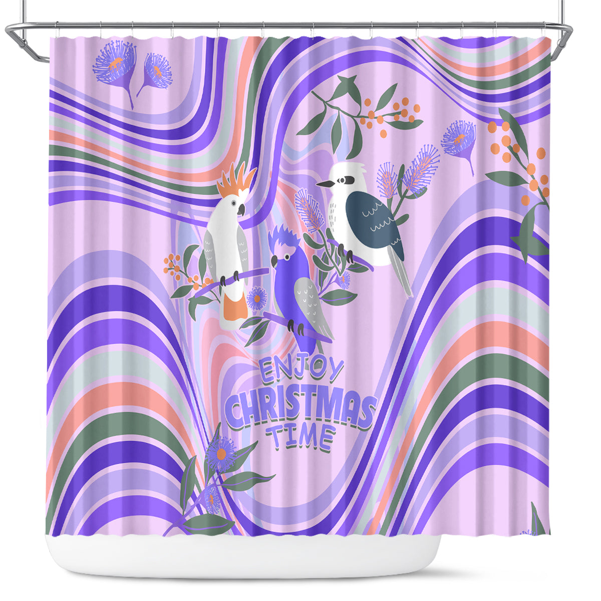 australia-hippie-christmas-shower-curtain-cockatoo-kookaburra-with-wattle-violet-pastel-color