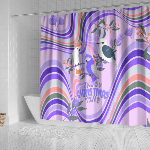 australia-hippie-christmas-shower-curtain-cockatoo-kookaburra-with-wattle-violet-pastel-color