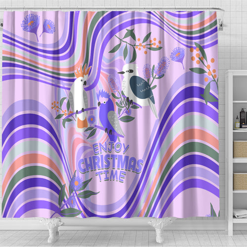 australia-hippie-christmas-shower-curtain-cockatoo-kookaburra-with-wattle-violet-pastel-color