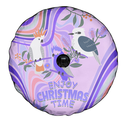 australia-hippie-christmas-spare-tire-cover-cockatoo-kookaburra-with-wattle-violet-pastel-color