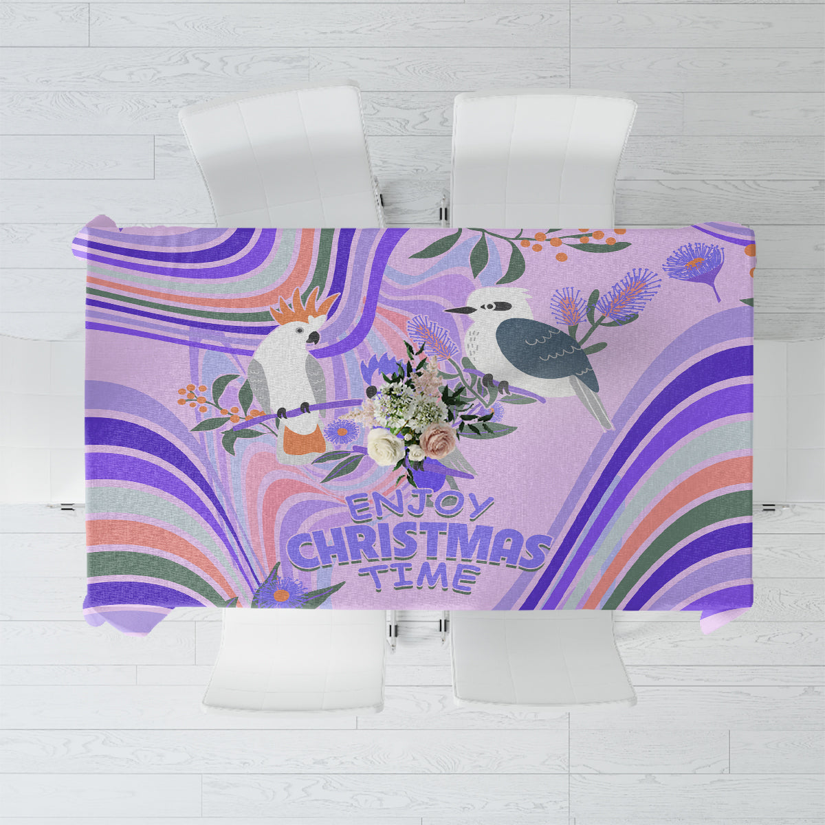 australia-hippie-christmas-tablecloth-cockatoo-kookaburra-with-wattle-violet-pastel-color