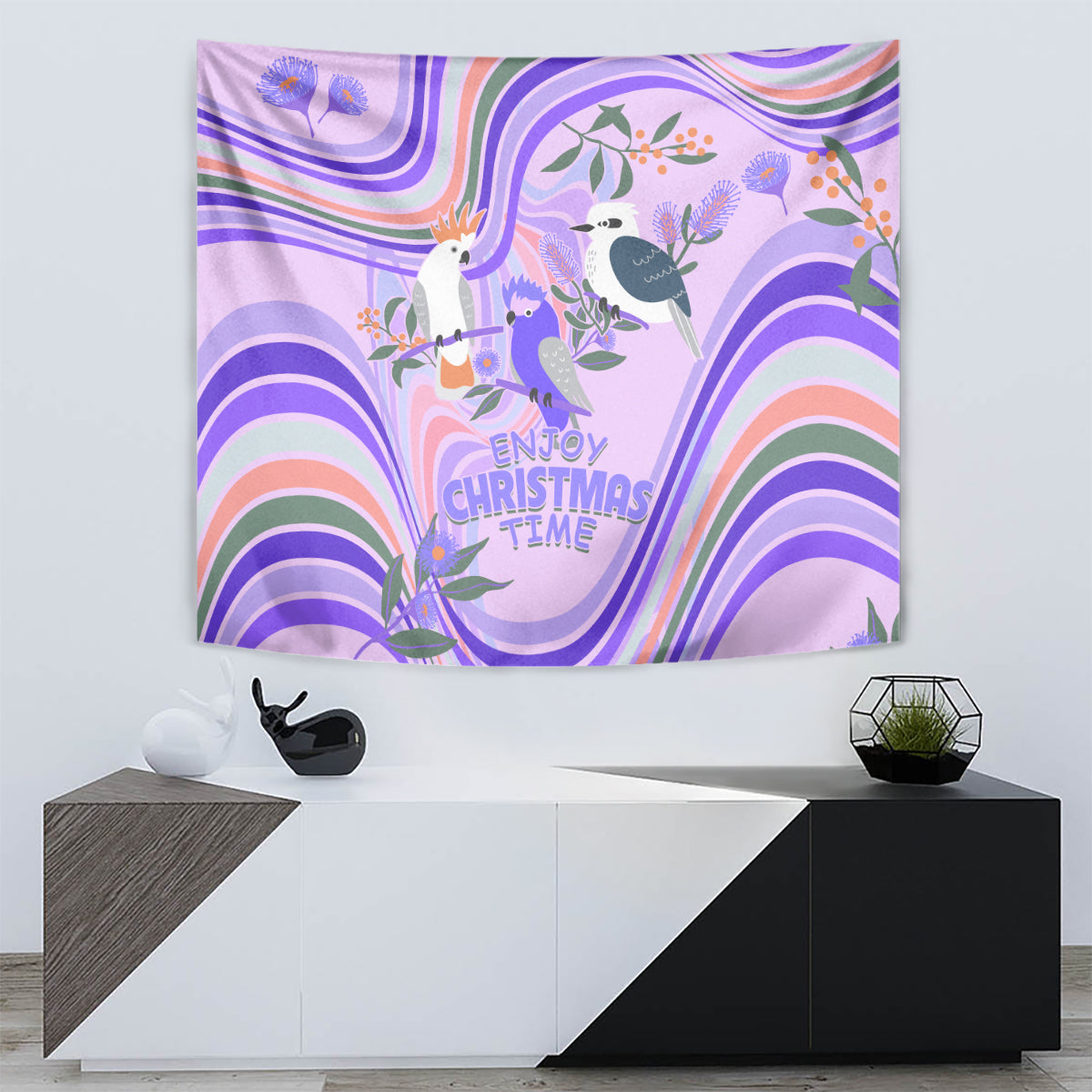 australia-hippie-christmas-tapestry-cockatoo-kookaburra-with-wattle-violet-pastel-color