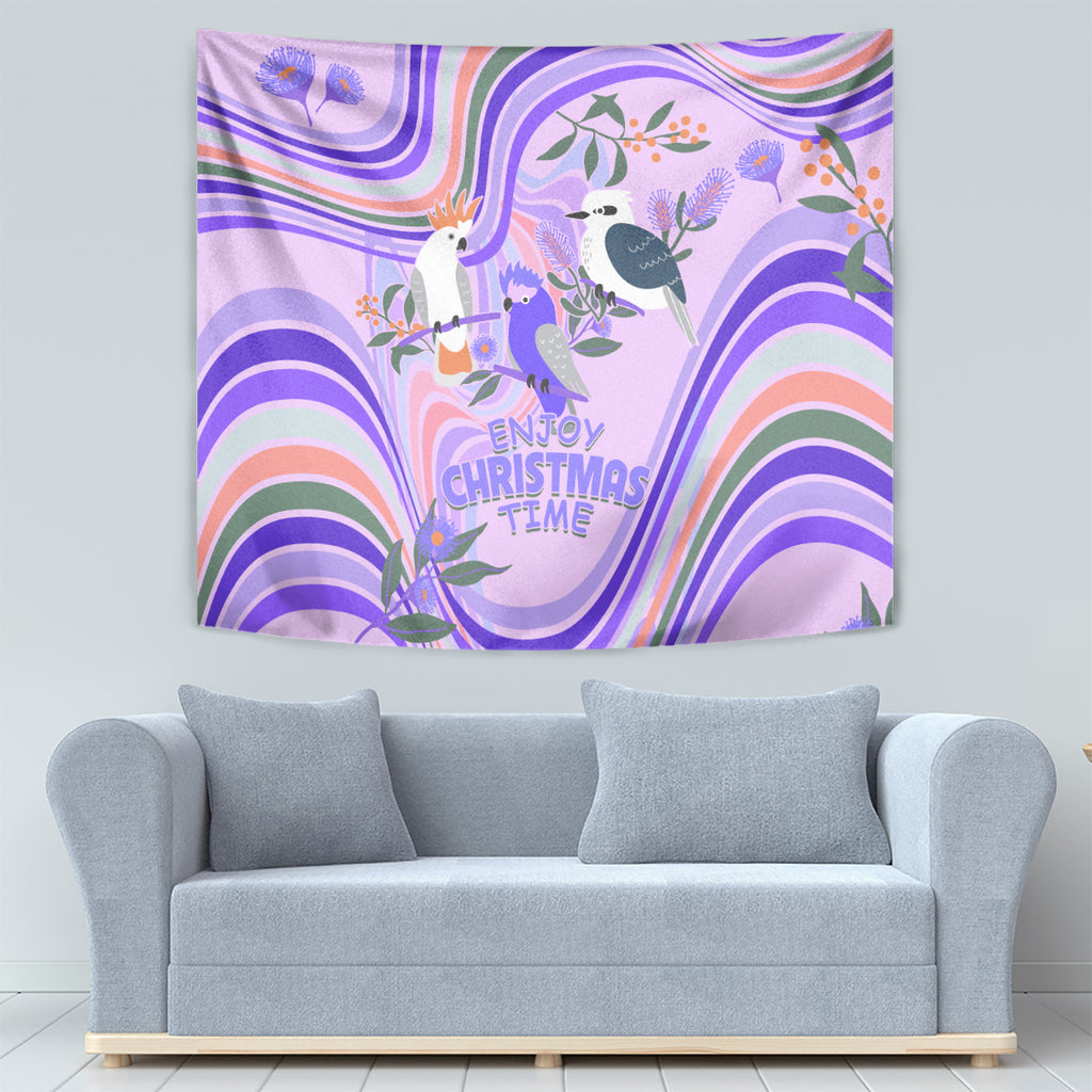 australia-hippie-christmas-tapestry-cockatoo-kookaburra-with-wattle-violet-pastel-color