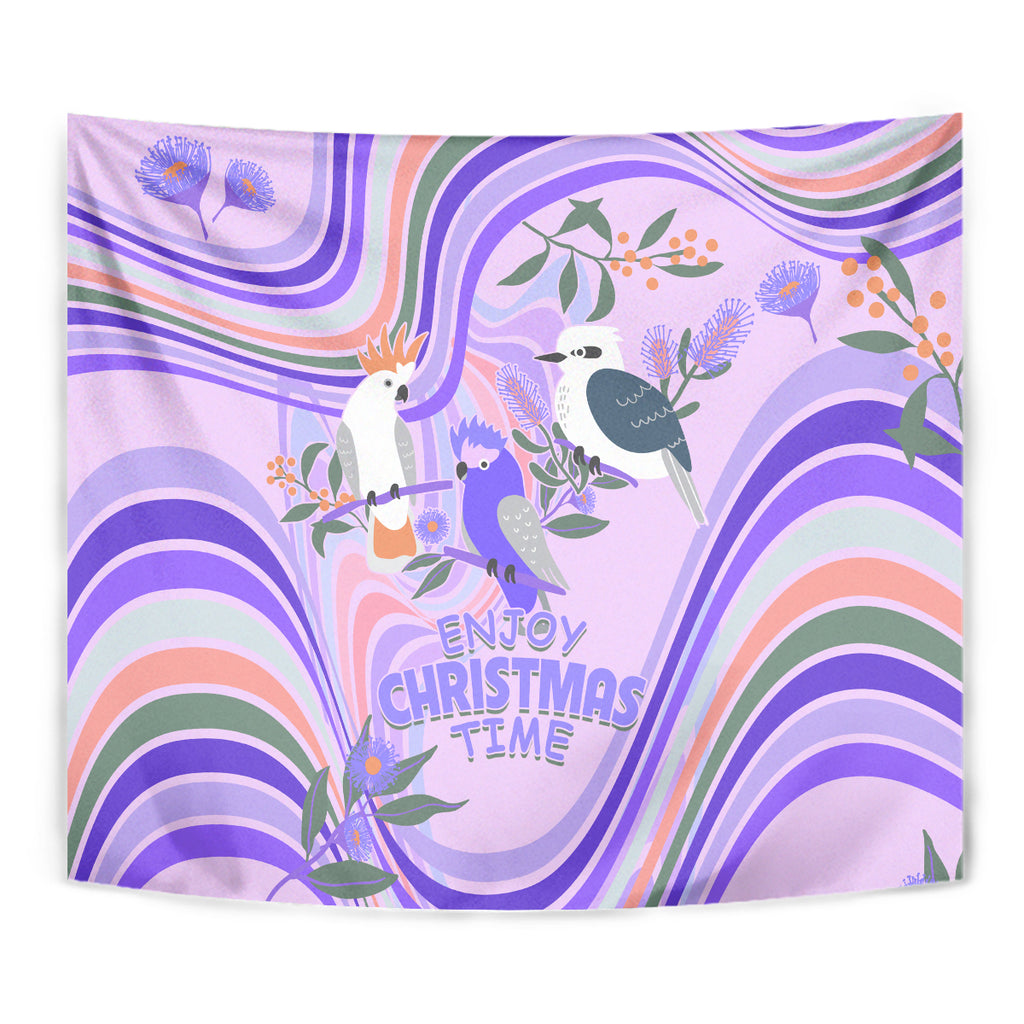 australia-hippie-christmas-tapestry-cockatoo-kookaburra-with-wattle-violet-pastel-color