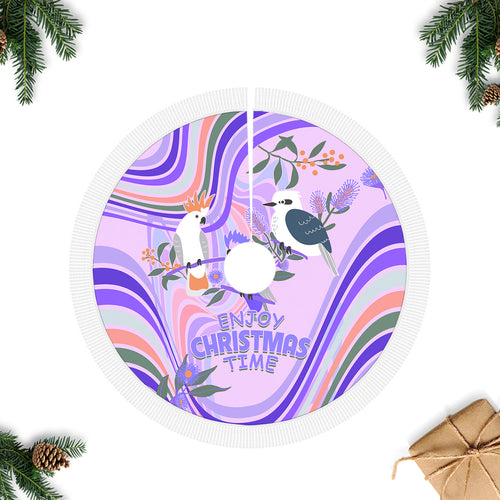 australia-hippie-christmas-tree-skirt-cockatoo-kookaburra-with-wattle-violet-pastel-color