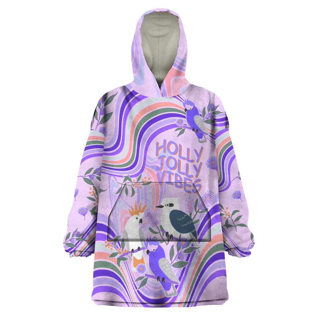 australia-hippie-christmas-wearable-blanket-hoodie-cockatoo-kookaburra-with-wattle-violet-pastel-color
