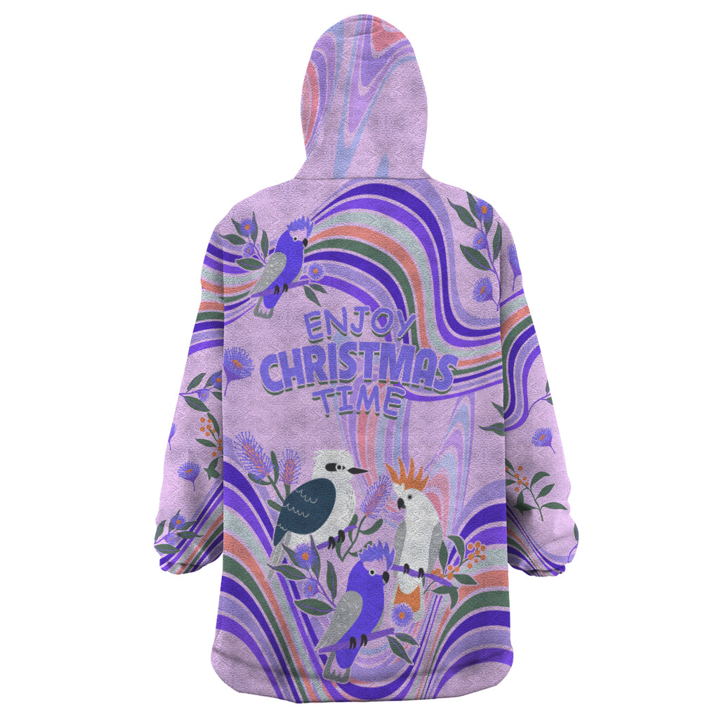 australia-hippie-christmas-wearable-blanket-hoodie-cockatoo-kookaburra-with-wattle-violet-pastel-color