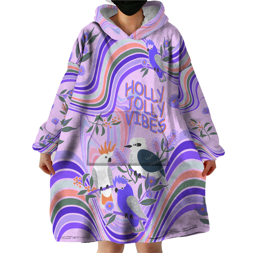 australia-hippie-christmas-wearable-blanket-hoodie-cockatoo-kookaburra-with-wattle-violet-pastel-color