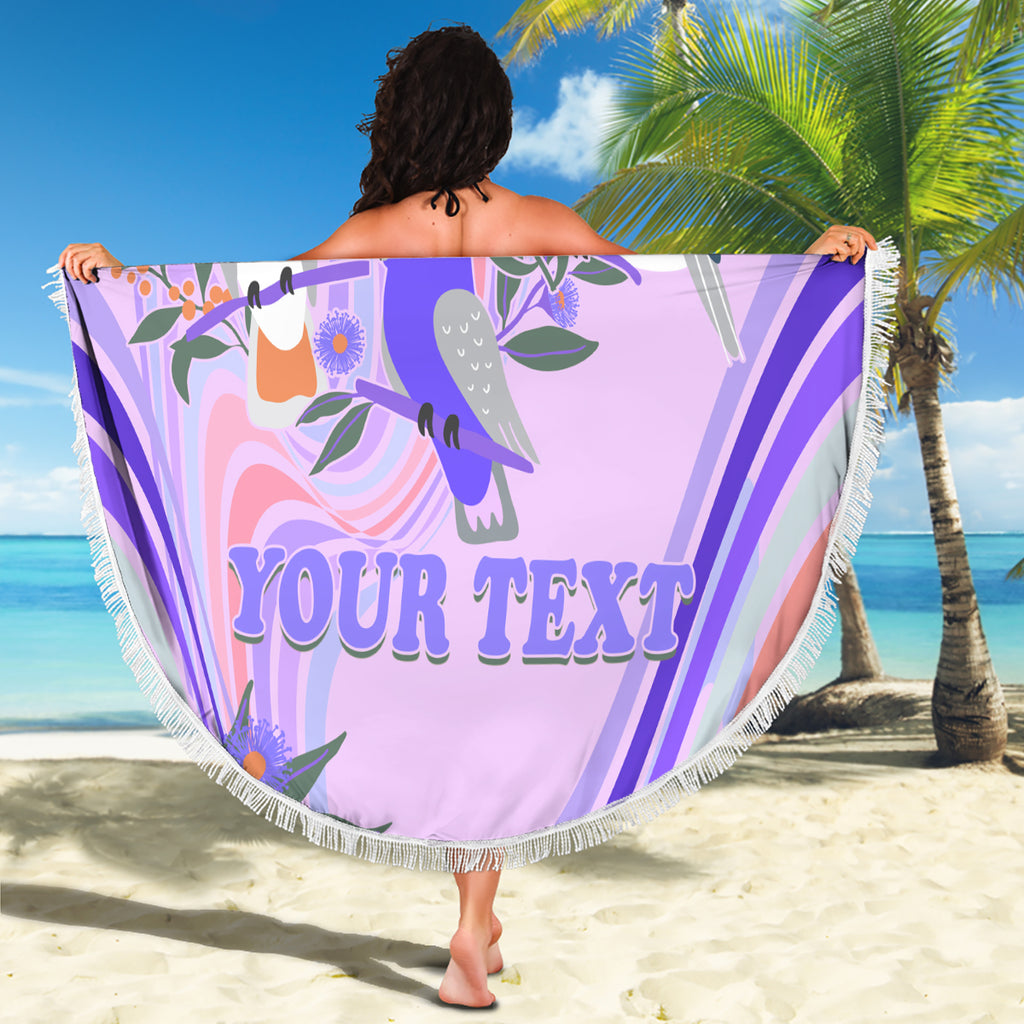 personalised-australia-hippie-christmas-beach-blanket-cockatoo-kookaburra-with-wattle-violet-pastel-color