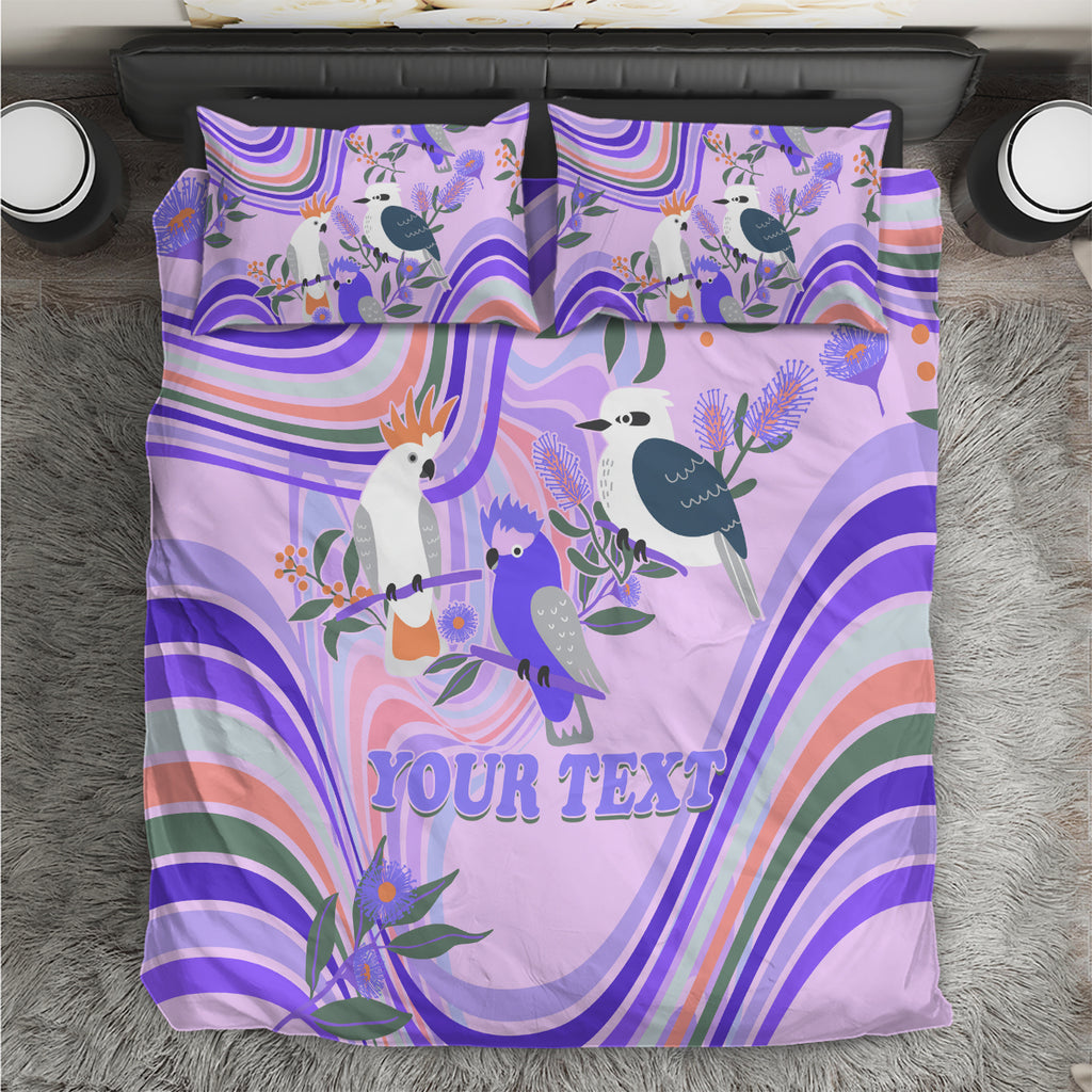 personalised-australia-hippie-christmas-bedding-set-cockatoo-kookaburra-with-wattle-violet-pastel-color