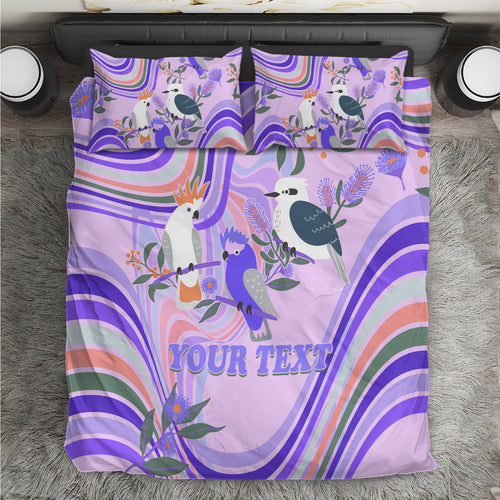 personalised-australia-hippie-christmas-bedding-set-cockatoo-kookaburra-with-wattle-violet-pastel-color