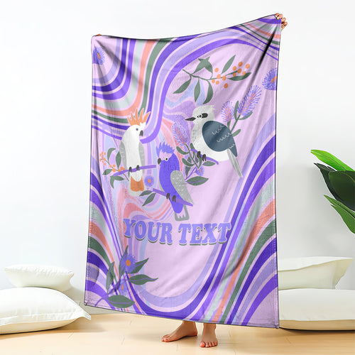 personalised-australia-hippie-christmas-blanket-cockatoo-kookaburra-with-wattle-violet-pastel-color