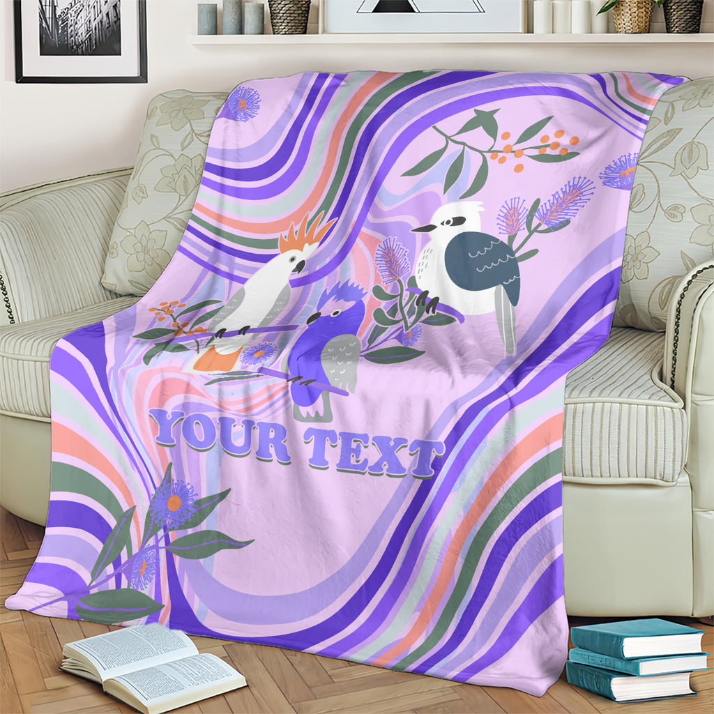 personalised-australia-hippie-christmas-blanket-cockatoo-kookaburra-with-wattle-violet-pastel-color