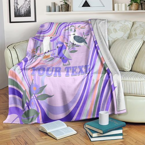personalised-australia-hippie-christmas-blanket-cockatoo-kookaburra-with-wattle-violet-pastel-color