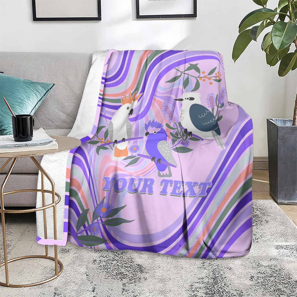 personalised-australia-hippie-christmas-blanket-cockatoo-kookaburra-with-wattle-violet-pastel-color