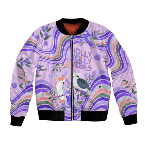 personalised-australia-hippie-christmas-bomber-jacket-cockatoo-kookaburra-with-wattle-violet-pastel-color