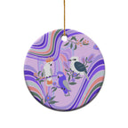 personalised-australia-hippie-christmas-ceramic-ornament-cockatoo-kookaburra-with-wattle-violet-pastel-color